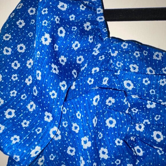 Crystal Doll Blue White Floral Minidress Off the Shoulder Short Sleeves Size L - Picture 2 of 8